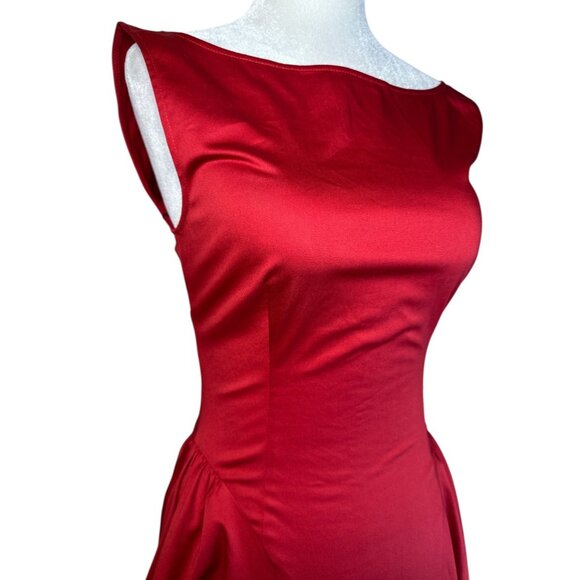 Helsa Stretch Cotton Sateen Midi Dress in Red Small New Womens Aline Fit n Flare - Picture 8 of 16